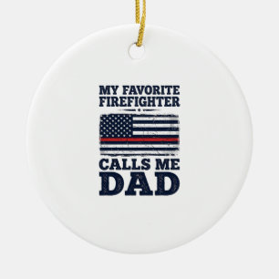 Firefighter Dad Vintage Flag Shirt Design_1 Ceramic Tree Decoration