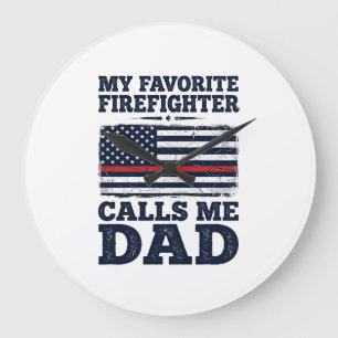 Firefighter Dad Vintage Flag Shirt Design_1 Large Clock