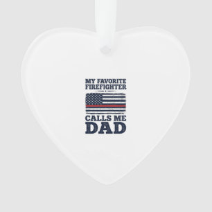 Firefighter Dad Vintage Flag Shirt Design_1 Ornament