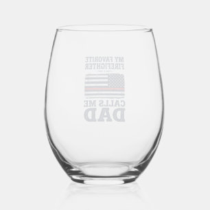 Firefighter Dad Vintage Flag Shirt Design_1 Stemless Wine Glass