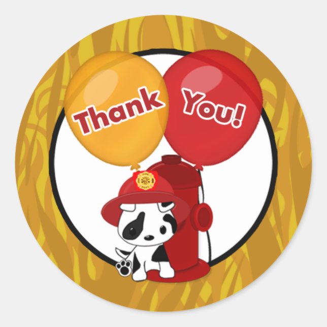 FIREFIGHTER dalmatian balloons Thank You sticker#4 Classic Round Sticker (Front)