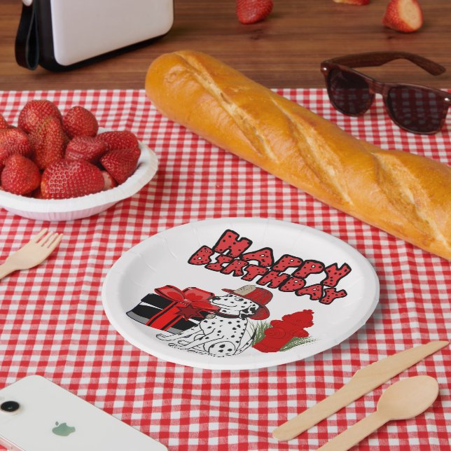 Firefighter Dalmatian Dog Fire Hydrant Birthday Paper Plate (Picnic)