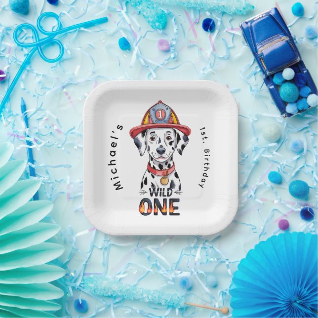 Firefighter Dalmatian Wild One 1st Birthday Party Paper Plate (Party)