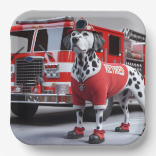 Firefighter Dalmation Wearing a Retired Shirt Paper Plate