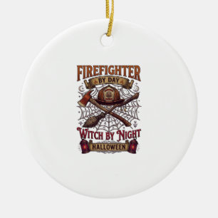Firefighter Day Witch Night Halloween Helmet Axe B Ceramic Tree Decoration