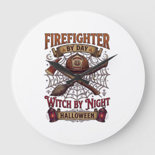 Firefighter Day Witch Night Halloween Helmet Axe B Large Clock