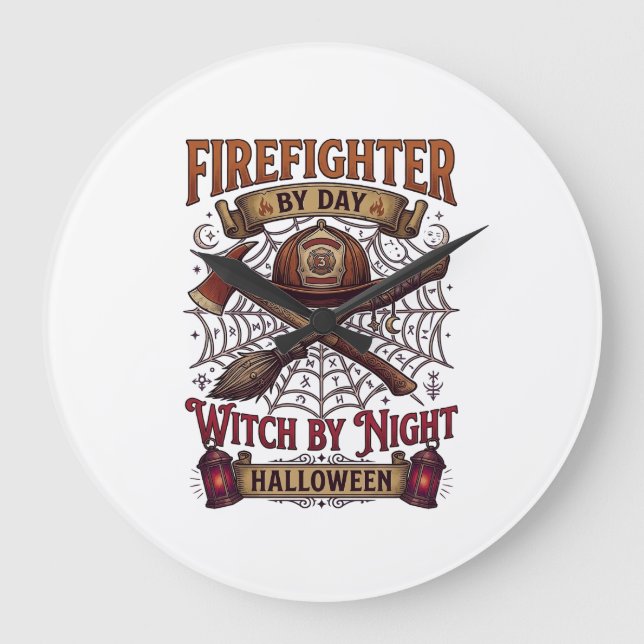 Firefighter Day Witch Night Halloween Helmet Axe B Large Clock (Front)