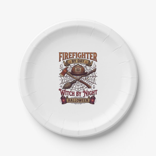 Firefighter Day Witch Night Halloween Helmet Axe B Paper Plate (Front)