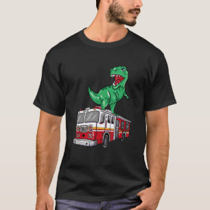 Firefighter Dinosaur On Firetruck Dino T-Shirt