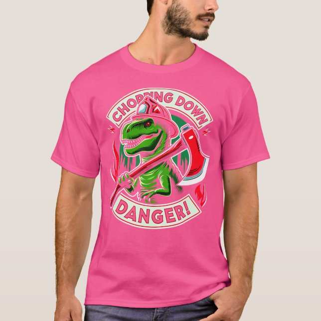 Firefighter Dinosaur T Rex Battling Flames T-Shirt (Front)