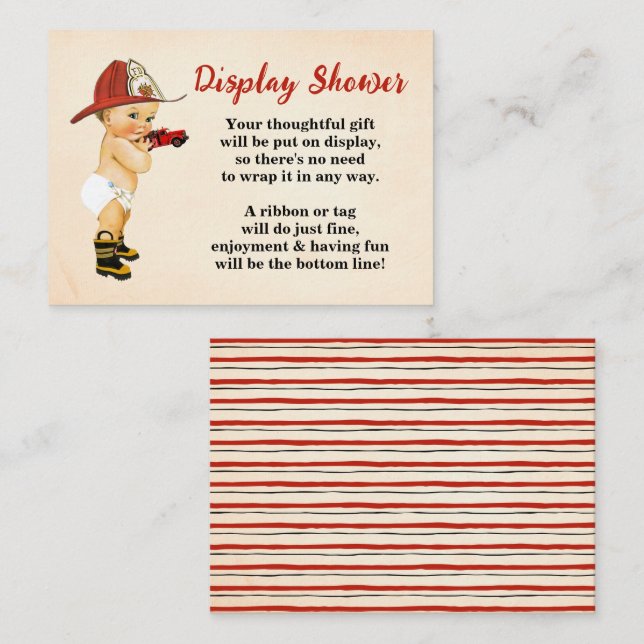Firefighter Display No Wrapping Baby Shower Enclosure Card (Front/Back)