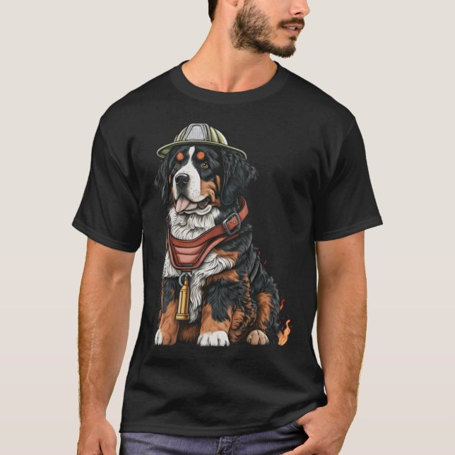 FireFighter Dog For Bernese Mountain Dad Fire Figh T-Shirt (Front)