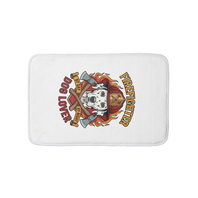 Firefighter Dog Lover Dalmatian Fire Helmet Axes F Bath Mat (Front)