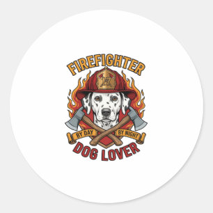 Firefighter Dog Lover Dalmatian Fire Helmet Axes F Classic Round Sticker
