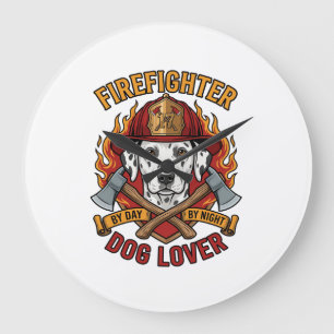 Firefighter Dog Lover Dalmatian Fire Helmet Axes F Large Clock