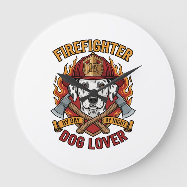 Firefighter Dog Lover Dalmatian Fire Helmet Axes F Large Clock (Front)