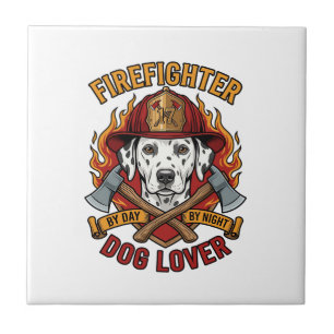 Firefighter Dog Lover Dalmatian Fire Helmet Axes F Tile