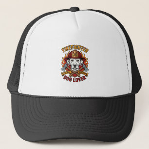 Firefighter Dog Lover Dalmatian Fire Helmet Axes F Trucker Hat