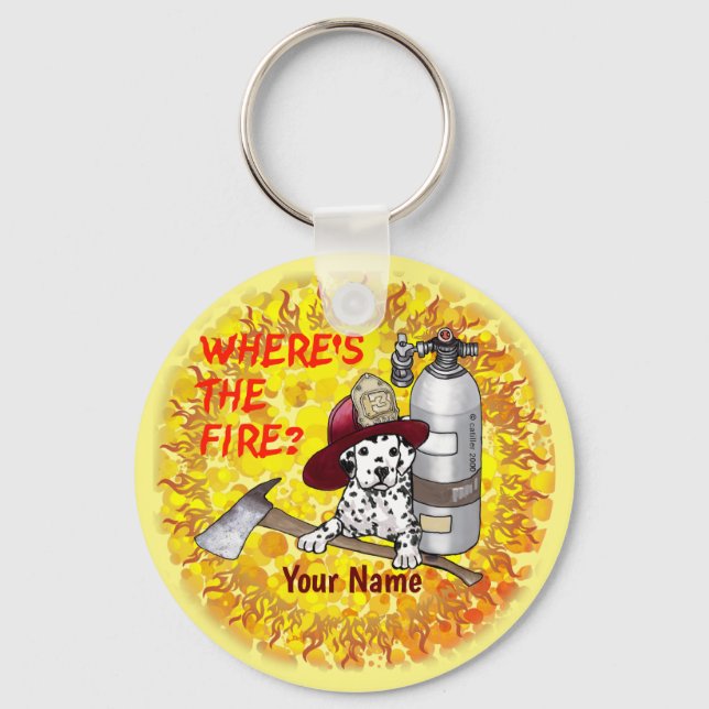 Firefighter Dog Wheres Fire firefighter Key Ring (Front)