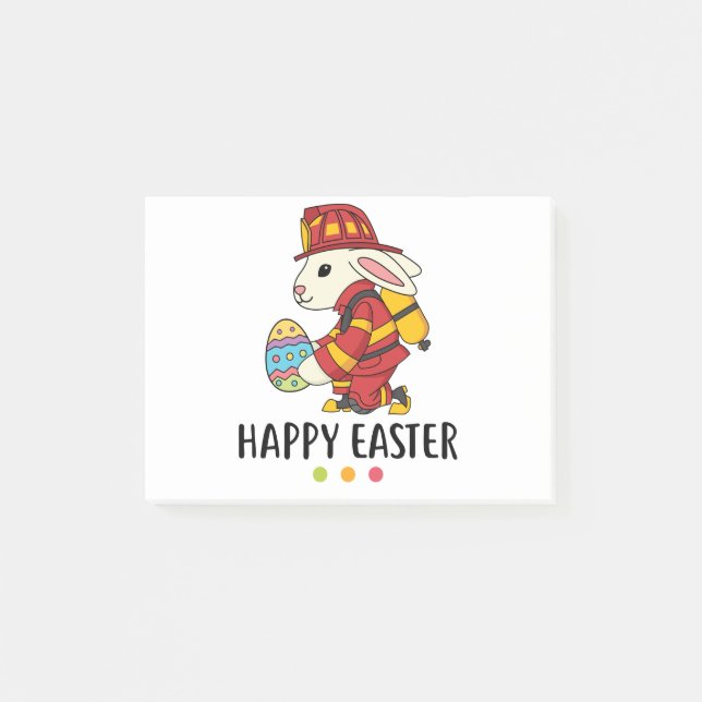 Firefighter Easter Bunny Post-it Notes (Front)