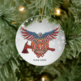 Firefighter Egale Hammer Red Line Fire department Ceramic Tree Decoration