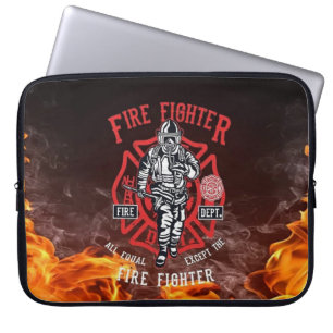 Firefighter Emblem with Flames & Full Gear Laptop Sleeve