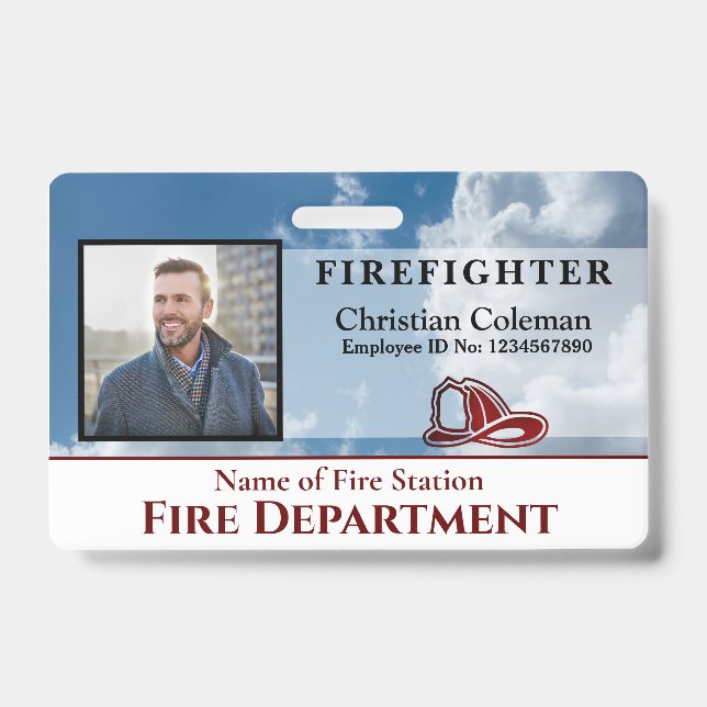 Firefighter Employee Photo Name ID Card Custom   Badge (Front)