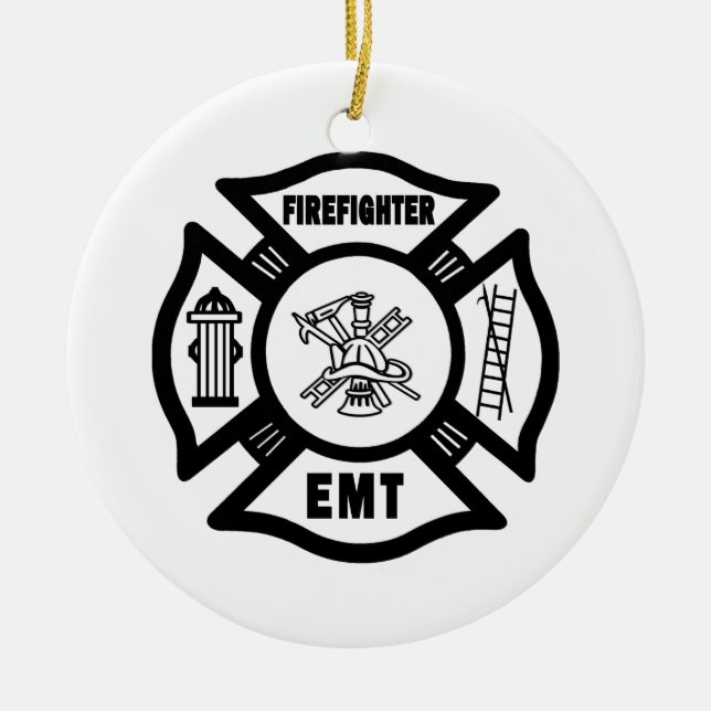 Firefighter EMT Ceramic Tree Decoration (Front)