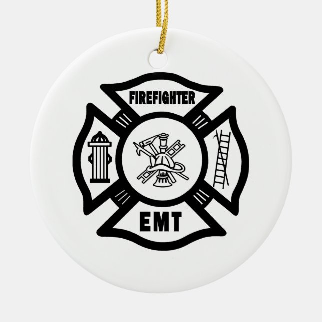 Firefighter EMT Ceramic Tree Decoration (Front)