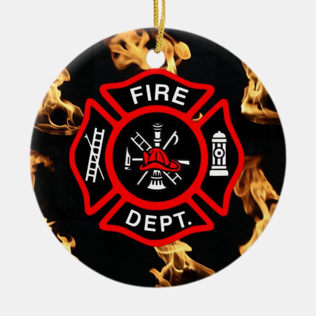 Firefighter EMT | Fireman Fire Dept Maltese Cross Ceramic Tree Decoration (Front)