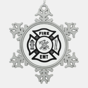 Firefighter EMT Snowflake Pewter Christmas Ornament