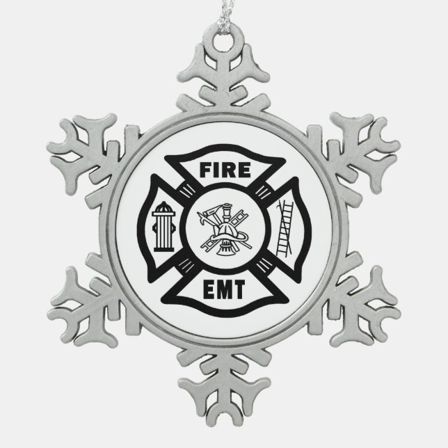 Firefighter EMT Snowflake Pewter Christmas Ornament (Front)