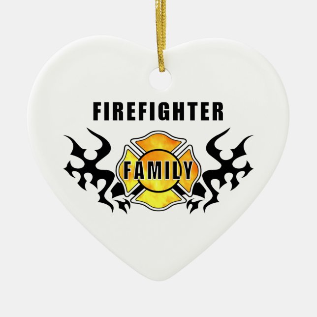 Firefighter Family Ceramic Tree Decoration (Front)