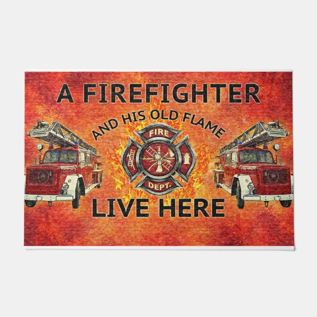 Firefighter Family Doormat, Fire Station Front Doormat (Front)