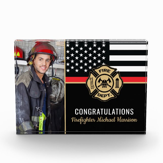 Firefighter Fire Academy Department Graduation Photo Block (Front)