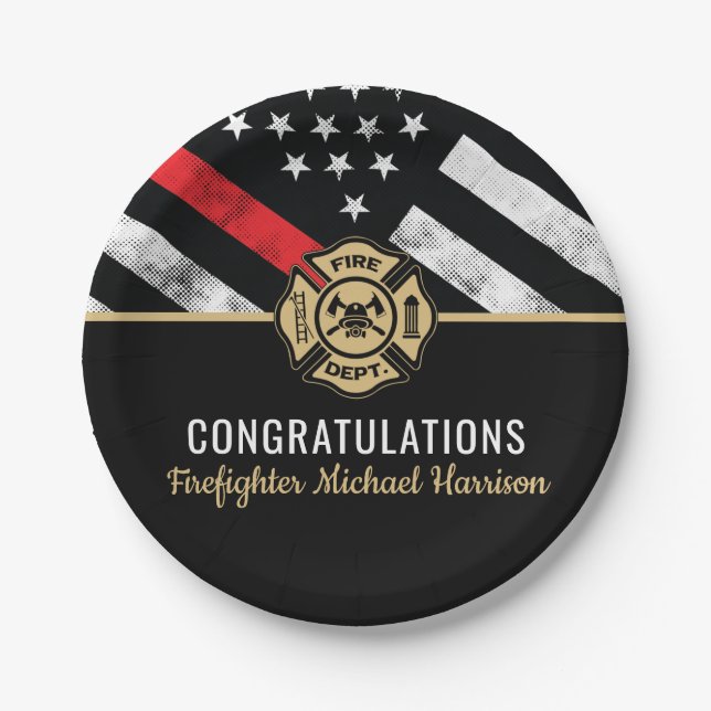 Firefighter Fire Academy Fireman Graduation Paper Plate (Front)