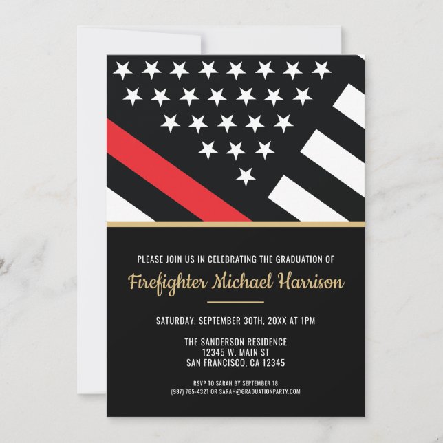 Firefighter Fire Academy Flag Fireman Graduation Invitation (Front)