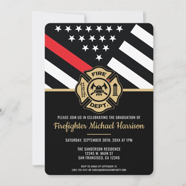 Firefighter Fire Academy Graduation Fireman Flag Invitation (Front)