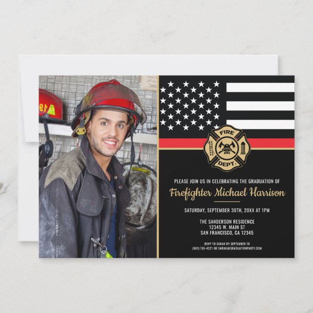 Firefighter Fire Academy Graduation Fireman Photo Invitation (Front)
