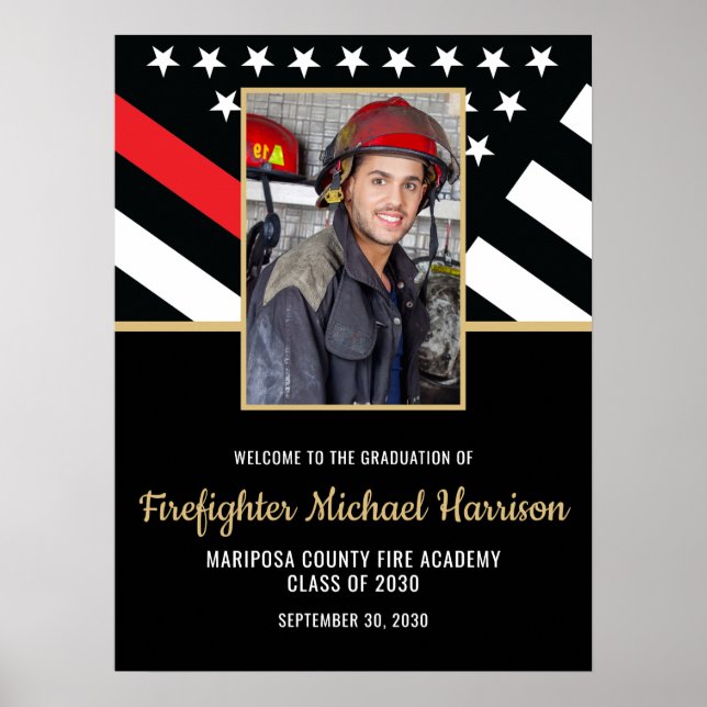 Firefighter Fire Academy Graduation Party Photo Poster (Front)