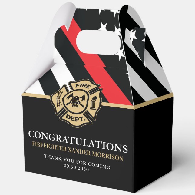 Firefighter Fire Academy Graduation Red Line Flag Favour Box (Front)