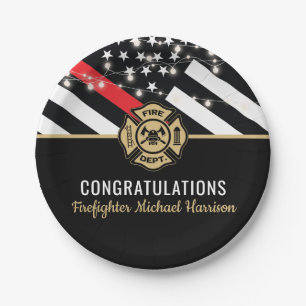 Firefighter Fire Academy Graduation Red Line Flag Paper Plate