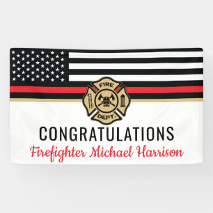 Firefighter Fire Academy Red Line Flag Graduation Banner