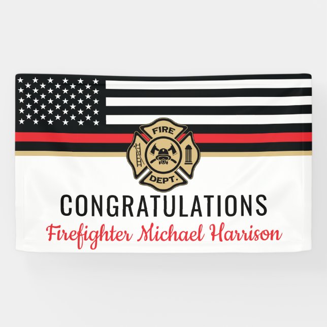 Firefighter Fire Academy Red Line Flag Graduation Banner (Horizontal)
