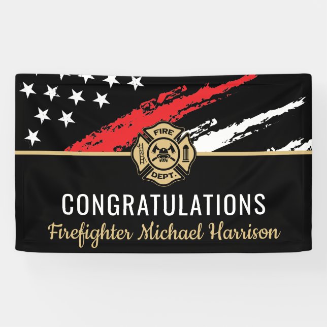 Firefighter Fire Academy Red Line Flag Graduation Banner (Horizontal)