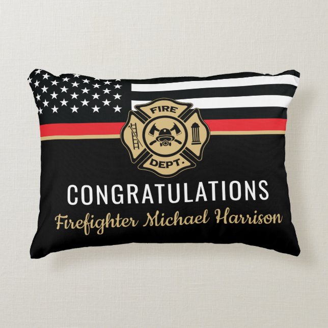 Firefighter Fire Academy Red Line Flag Graduation Decorative Cushion (Front)