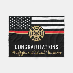 Firefighter Fire Academy Red Line Flag Graduation Fleece Blanket