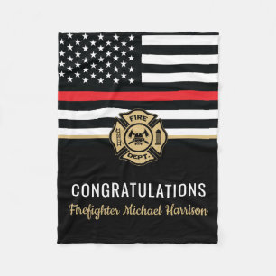 Firefighter Fire Academy Red Line Flag Graduation Fleece Blanket