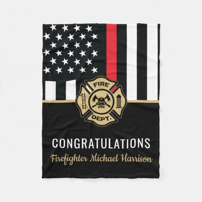 Firefighter Fire Academy Red Line Flag Graduation  Fleece Blanket (Front)