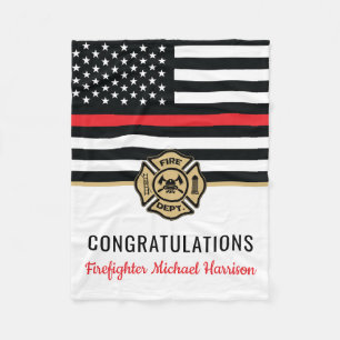 Firefighter Fire Academy Red Line Flag Graduation Fleece Blanket